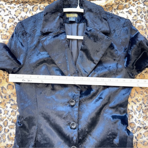 90s Vintage Faux Fur Long Black Coat GEORGIOU Studio - Picture 7 of 12